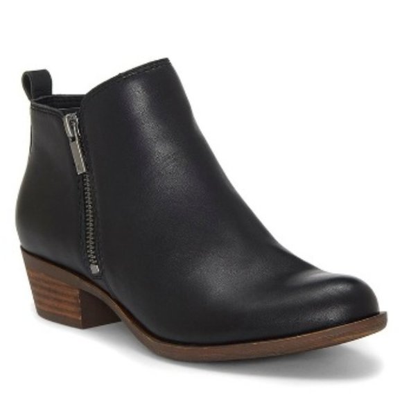 Lucky Brand Shoes - Lucky Brand Black Booties Basel Double Zipper Leather Stacked Heel Size 8